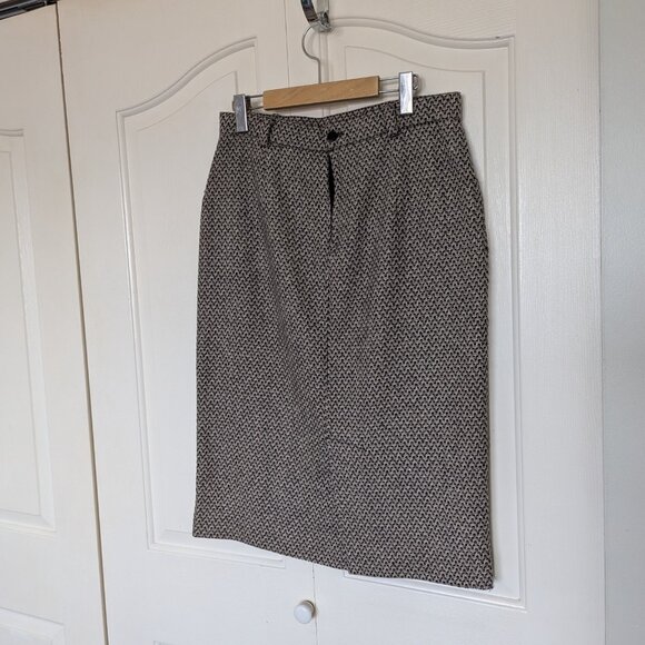 Vintage wool pencil skirt, beige grey mod office skirt - Picture 3 of 8